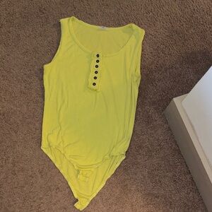 POL Yellow Sleeveless Bodysuit with Button Detail snap close minimal basic